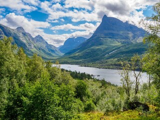 Innerdalsvatna Lake and the mountain peak of Innerdalstarnet.