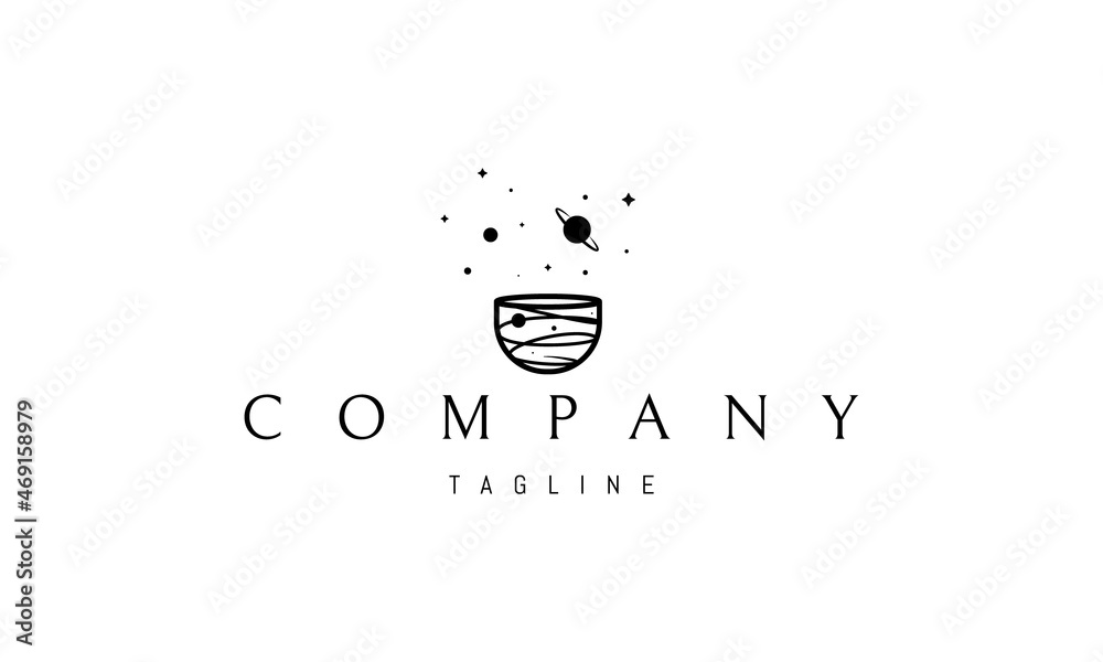 Wall mural vector logo on which an abstract image of a cup with the universe inside.
