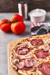  Delicious italian pizza on a concrete surface