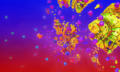 Fototapeta na wymiar Fantastic explosion, splash and splatter, digital fractal art, 3d render
