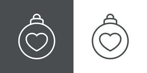 Decoración para árbol de navidad. Icono silueta de bola de navidad con corazón con líneas en fondo gris y fondo blanco © teracreonte