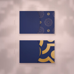 Visiting business card in dark blue color with mandala gold ornament for your contacts.