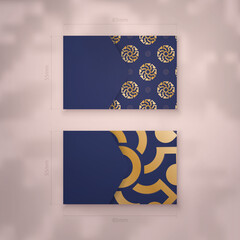 Visiting business card in dark blue color with mandala gold ornament for your personality.