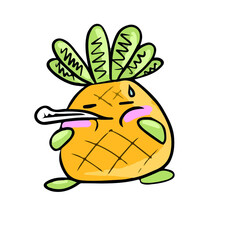 Funny pineapple in emotions got sick  , vector design for stickers on a social network
