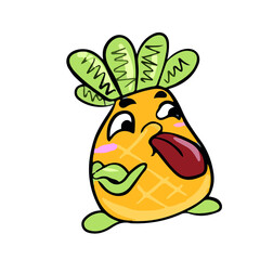 Funny pineapple in emotions shows the language , vector design for stickers on a social network