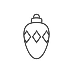 Decoración para árbol de navidad. Icono silueta de bola de navidad ovalada con rombos con líneas en color gris