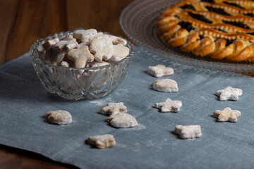 homemade shortbread cookies covered with powdered sugar