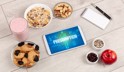 Tablet Pc with fruits, medical concept