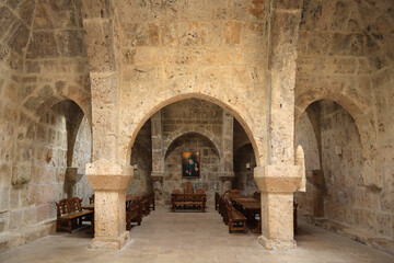 Fototapeta na wymiar Interior of the church of Haghartsin Monastery (XIII century) in Haghartsin, Armenia