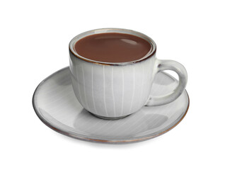 Cup of delicious hot chocolate isolated on white