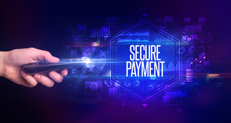 hand holding wireless peripheral, cyber security concept