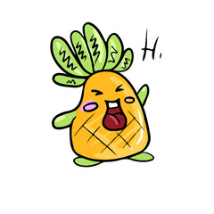 Funny pineapple in emotions  greeting , vector design for stickers on a social network