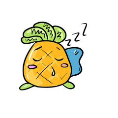 Funny pineapple in emotions sleeping , vector design for stickers on a social network