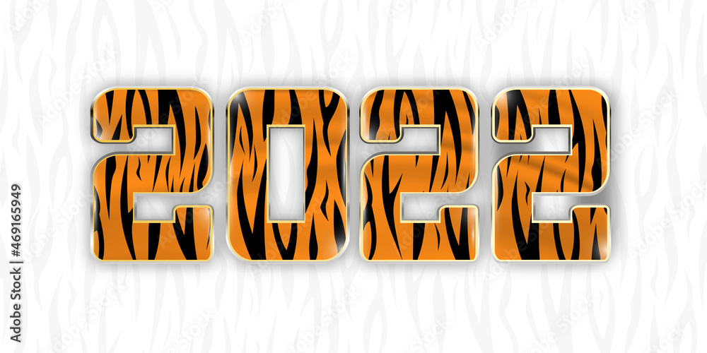 Sticker happy new year 2022. tiger pattern on the numbers.