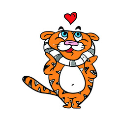 Funny tiger in love , vector design for stickers on a social network