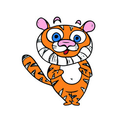 Funny tiger laughs vector design for stickers on social network. .