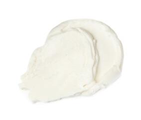 Smear of delicious cream cheese isolated on white, top view