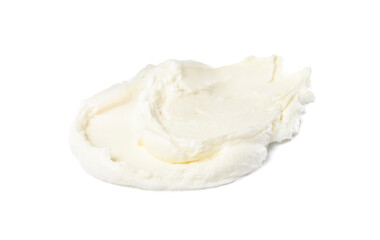 Fototapeta na wymiar Smear of delicious cream cheese isolated on white