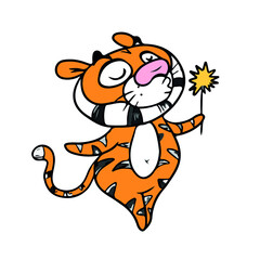 Funny tiger vector design for stickers on a social network.