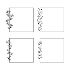 Collection of geometric vector floral frames. Borders decorated with hand drawn delicate flowers, branches, leaves, blossom. Vector illustration