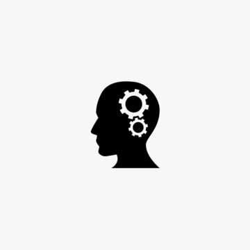 human head silhouette with cogwheels icon. human head silhouette with cogwheels vector icon on white background