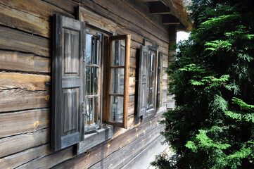 Old wooden windows in a rural house.