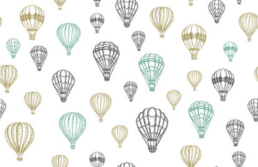 Hot air balloons flying, Hand drawn illustration.	