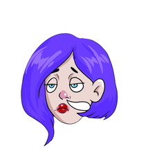 Cute girl's face in emotions drowsiness ,vector design for stickers in social networks.networks,icons