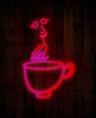 tea or coffee with a cup neon vector art morning hobbies 