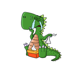 Funny dinosaur crying ,vector design for stickers on the social network