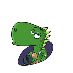 Funny dinosaur shows on the clock ,vector design for stickers on the social network