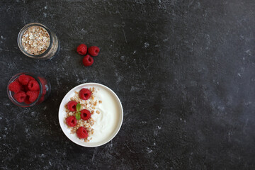 Yogurt with granola and fruit. Healthy breakfast.