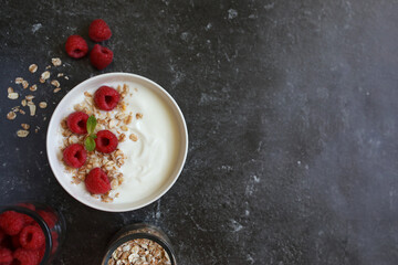 Yogurt with granola and fruit. Healthy breakfast.