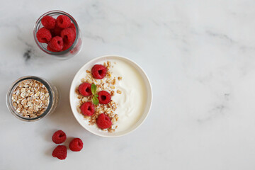 Yogurt with granola and fruit. Healthy breakfast.