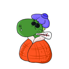 Funny dinosaur with a thermometer in his mouth is sick ,vector design for stickers on the social network