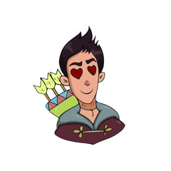 Funny archer boy with hearts in his eyes, vector design for stickers on the social network