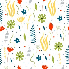 Floral childish seamless pattern with cute flowers and leaves. Creative texture for fabric, wrapping, textile, wallpaper, apparel. 
