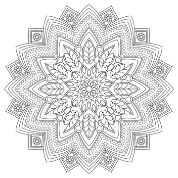 Geometric flower. Contour drawing of a mandala on a white background. Vector illustration