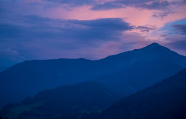 Sunset panorama of the mountains, Austria.