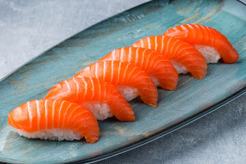 Sushi nigiri set with salmon