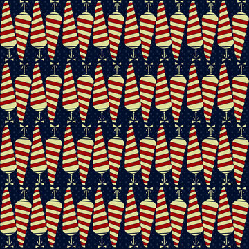 Pattern natalizio con decorazioni su sfondo blu