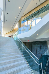 Abstract fragment of the architecture of modern lobby, hallway of the luxury hotel, shopping mall, business center in Vancouver, Canada. Interior design.