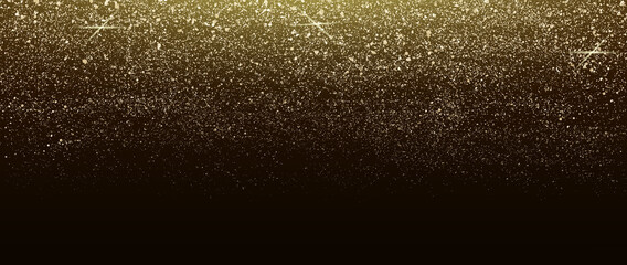 Fototapeta na wymiar Abstract dark background with golden sparkles for web banner design, advertising and congratulations