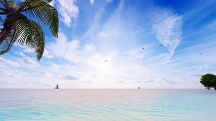 Summer holidays background. Sunny tropical paradise beach with white sand and palms. 
