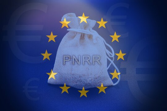 Treasure sack with the sign "Pnrr", concept of a financial help