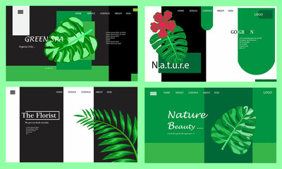 Green landing page set design. Wed design, interface, website. UI, UX element. 