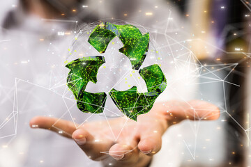 volumetric green recycling sign 3d  digital