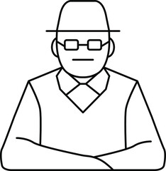 Male pensioner linear icon. Senile man, pensioner, grandfather. Old age. Aging process. Retirement from workforce. Thin Outline Vector illustration isolated on white background.