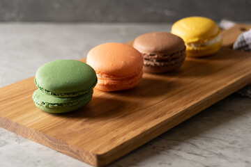 Multicolored Macarons in a Kitchen 