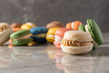Multicolored Macarons in a Kitchen 